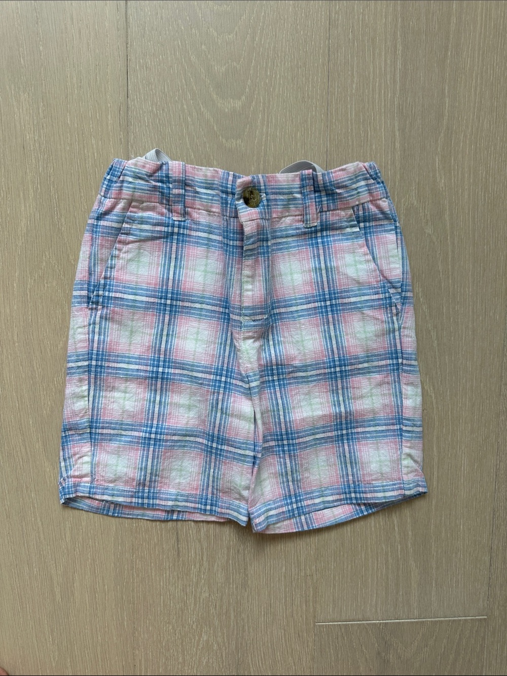 Janie and Jack Pastel Pink, Blue & Green Plaid Shorts